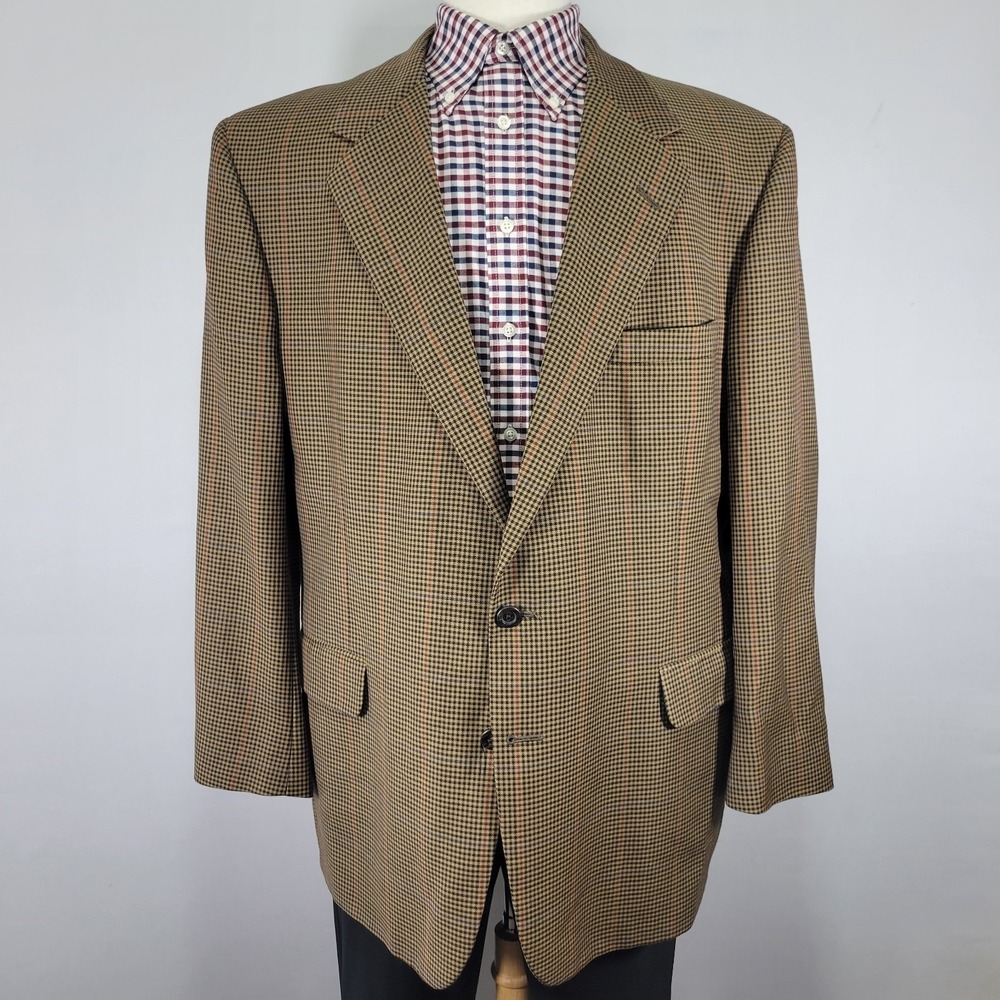 Tom James Men's Sport Coat Blazer Two Button Brown Checked Wool about 46R